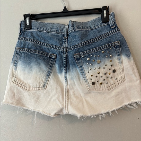 Y2K Ombre Studded Distressed Festival Denim GAP Punk Mini Flare Mom Short Small - Picture 2 of 9